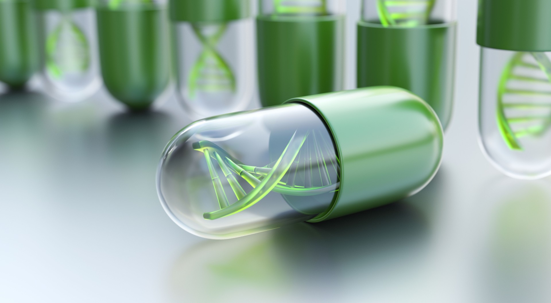 Green glass DNA structure capsule inside